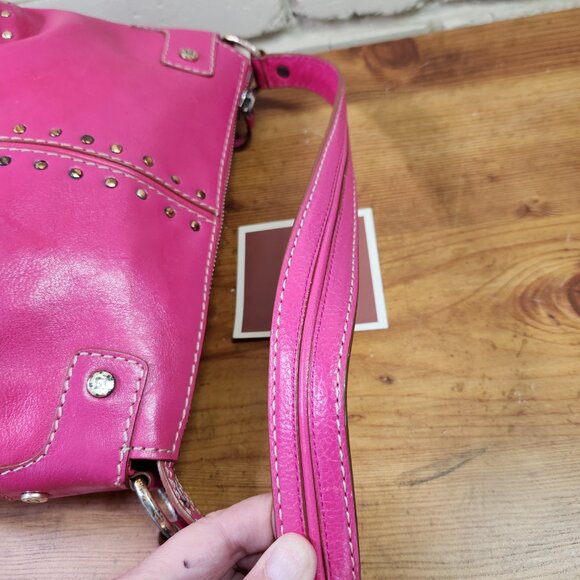 Michael Kors Hot Pink Studded Leather Handbag Satchel Purse - Picture 5 of 15